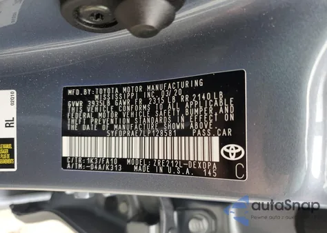 2020 Toyota Corolla L из США, поврежденный, VIN 5YFDPRAE7LP128581